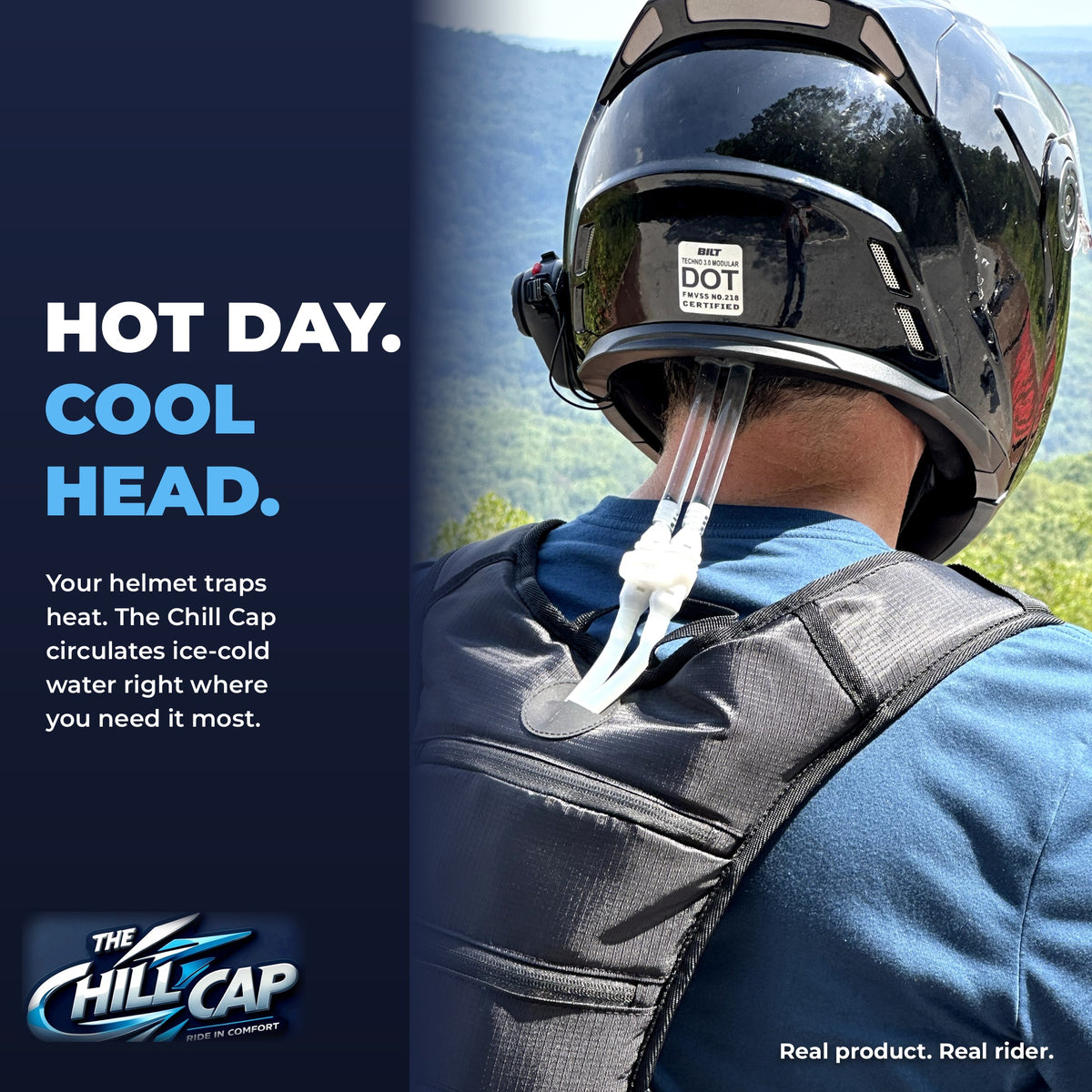 The Chill Cap Helmet Cooling System – Ice-Water Head Cooler for Motorcycle Helmets